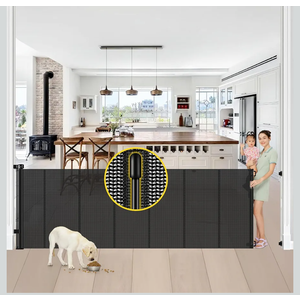 Reinforced 42” Tall x 100” Extra Wide Retractable Baby Gates for Doorways Extra Tall Pet Gate with Rods to Prevent Crawling Through, Dog Gate for Large Openings Extra Long Mesh Gate, Black