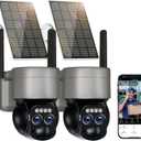 4K Wireless Outdoor Solar Security Camera Dual Lens/360 PTZ/Surveillance Camera/Color Night Vision/5GHz/2.4Hz WiFi/Auto Human Tracking/Two-Way Audio/PIR Motion Alarm/Waterproof, 2Pack