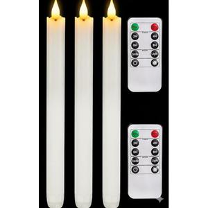 Homemory 3 Pcs Wax Flameless Taper Candles with Remote Timer and Dimmer, White Candle Sticks Battery Operated, LED Window Candles with Flickering Light, 9.6 Inches for Wedding Home Indoor Decoration