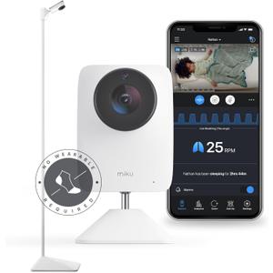 Miku Pro Upgraded Smart Baby Monitor with Camera, Wall Mount and Floor Stand, Real-Time Breathing and Sleep Tracking, Contact-Free Alerts, Sleep Analytics for Infants, Requires Paid Membership