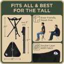 Foldable Tripod Stool - Ultra Portable Seat for Tall People, 20 High - Hunting Chair & Hidden Zippered Pocket - 2 lb Camping Stool, 3 Legged Strong Steel Stool Holds up to 200 lb (Black)