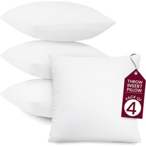Hannah Linen Throw Pillow Insert 12x12 Set of 4 - Decorative Soft Stuffer Cushions for Couch Sofa and Bed