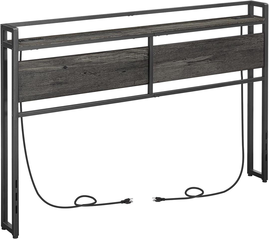 HOOBRO King Size Headboard, Headboard with 2 Outlets and 4 USB Ports, Adjustable Height, Storage Rack, Sturdy and Stable, Easy Assembly, Charcoal Gray and Black