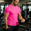 Workout Shirts Men Moisture Wicking Quick Dry Running Short Sleeve (Pink)