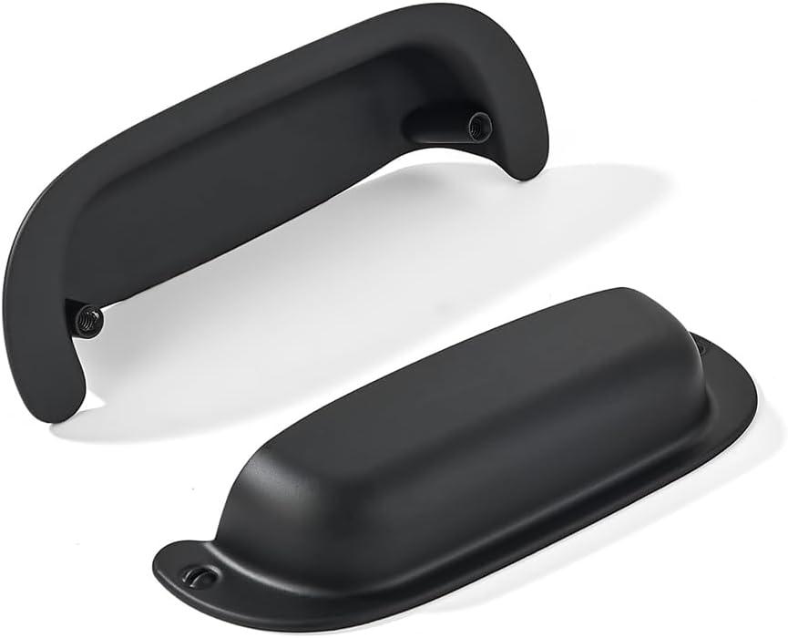 khtumeware 2 Pack 3"(76mm) Hole Center Retro Drawer Pulls Matte Black Cabinet Bin Cup Pulls Bathroom Hardware Cabinet Handles Drawer Handles Knobs