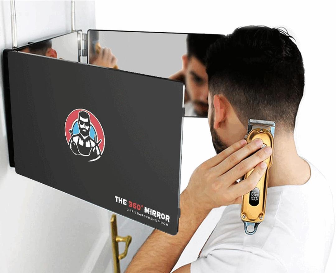 The 360 Mirror - 3 Way Mirror for Self Hair Cutting - Adjustable Trifold Barber Miror to Cut Your Own Hair - Tri Fold Self Haircut System for Men and Women Braiding - Three Sided Miror for Haircuts (Black With No Led)