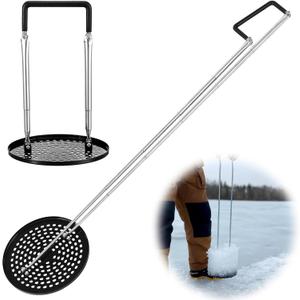 Lothee Stainless Steel Telescopic Ice Fishing Skimmer Scoop, Ice Hole Fishing Scoop, 11.8-27.6" Extendable, Fish Gear & Accessories, Fish Gear Tool (7.9" Diameter)