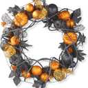 National Tree Company Artificial Halloween Wreath, Decorated with Multicolored Pumpkins, Gourds, Ball Ornaments, Ribbons, Vines, Assorted Leaves, Halloween Collection, 20 inches