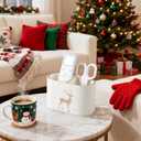 Christmas Pen Holder for Desk, PU Leather Pencil Holder for Desk with 2 Compartments for Home Office Supplies, Christmas Decorations Pencil Cup Desk Organizer (Reindeer)