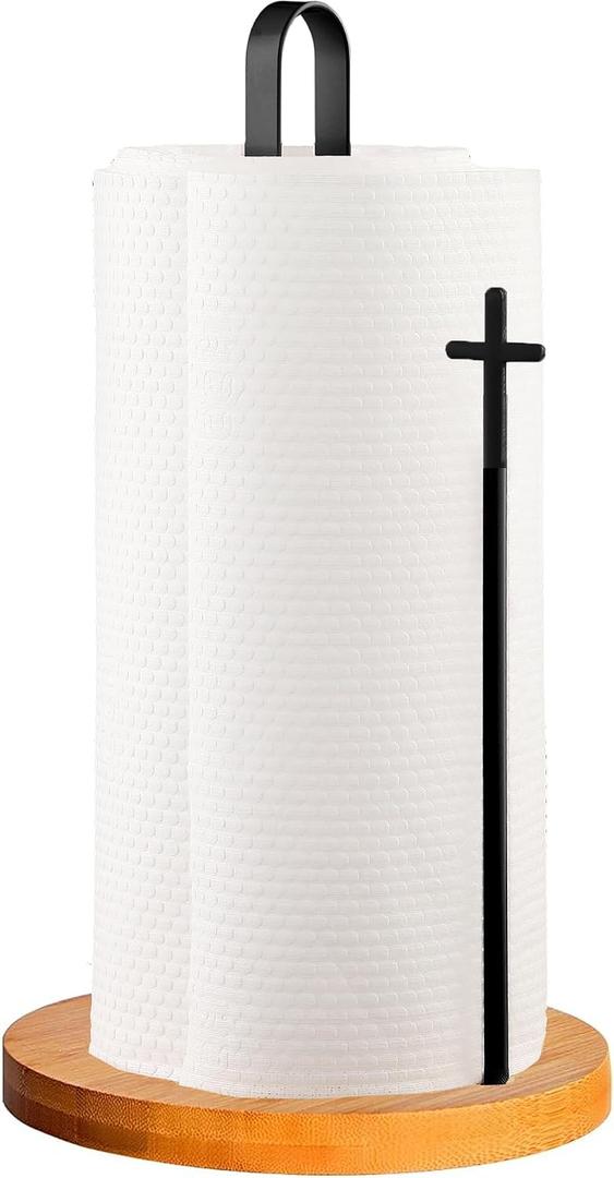 Wood Paper Towel Holder Countertop, TONLEA Kitchen Paper Towel Holder FreeStanding with Non-Slip Base for Kitchen and Bathroom Organization, Kitchen Roll Holder for Standard and Large Rolls