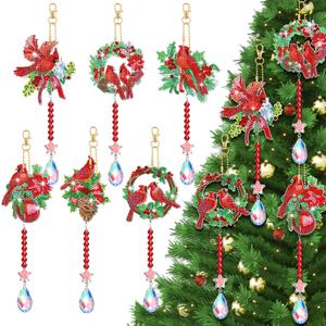 6 Pcs Christmas Diamond Art Kits Double Sided Cardinal Diamond Wind Chimes Art for Window Christmas Tree Decoration Cardinal Crystal Pendant Hanging Ornament Keychain for Adults DIY Crafts