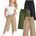 3 Pack Girls' Capri Pants 5-14 Years | Drawstring Capris, Cropped Pants, Kids Sweatpants, Workout, Summer, Loose, Back to School, with Pockets