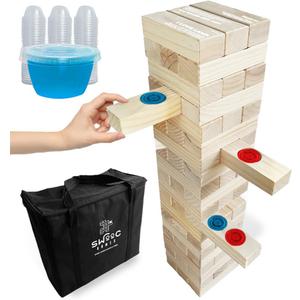 SWOOC Games - Giant Tower Party Game with Hidden Jello - Includes Disposable Cups, Lids & Carrying Case - Stacks up to 5ft - Topple Game for Adults - Giant Outdoor Games - Jumbo Block Fun