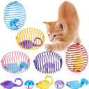Jecery 5 Pcs Cat Spring Balls Toys Stretchable Rolling Balls Colorful Playful Coils Interactive Action Toy Caged Rats for Kitten Pet Supplies (Mouse and Bell,Multicolor)