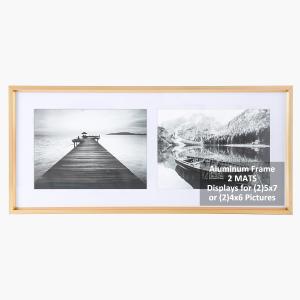 5x7 2-Opening Picture Frame Gold Aluminum Metal Molding Photo Frames with 2 Mats and HD Plexiglass for 5x7 or 4x6 Pictures Display, Tabletop Stand and Wall Mounting