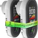 [2 Pack] MOES 4-in-1 Carbon Monoxide & Gas Detector Plug in, with Real-Time Temperature & Humidity Display, Alarm for Natural Gas, Propane