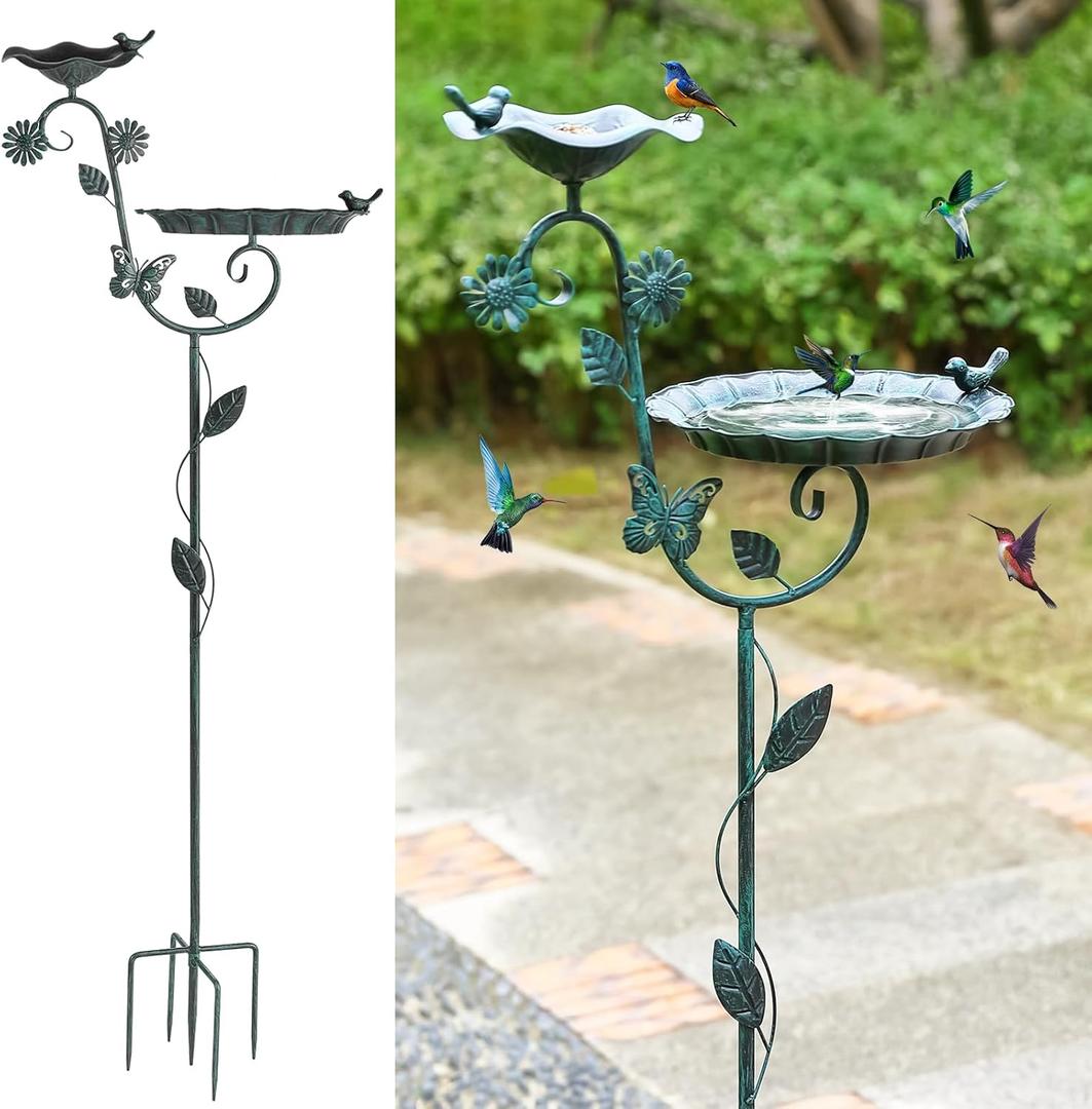 Metal Bird Baths for Outdoors, 56.5" H Heavy Duty Birdbaths with 5 Prong Base, Vintage Free Standing Bird Feeders for Garden, Bird Bath Stand Bowl for Outside Yard Patio Decor, Blue