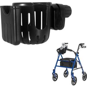 Cup Holder for Walker for Seniors, Walker Cup Holder for Rollator Walker with Phone Holder, 360 Rotatable Rollator Cup Holder for Seniors, Rolling Walker Accessories, Black