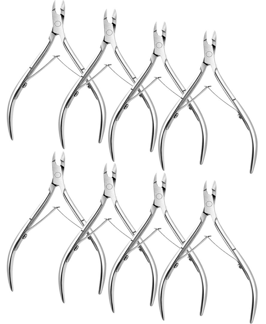 Japior 8 Packs Cuticle Nippers Stainless Steel Cuticle Trimmer Cutter Pointed Blade Nail Cuticle Dead Skin Clipper Manicure Tool for Fingernails Toenails