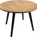 Genuine Solid Teak Round Teak 42 Inch Diameter Outdoor Dining Lounge Patio Table with Ebonized Wood Legs, 29.5 Inch Height