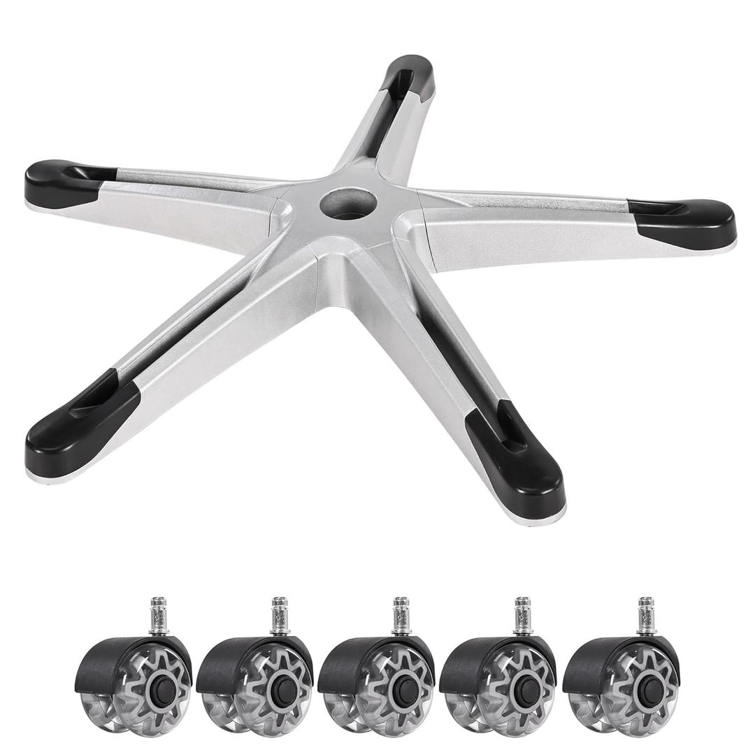Frassie 28 Inch Gaming Chair Base Replacement with 5 Casters, Heavy Duty Desk Office Chair Swivel Base Part (Grey)