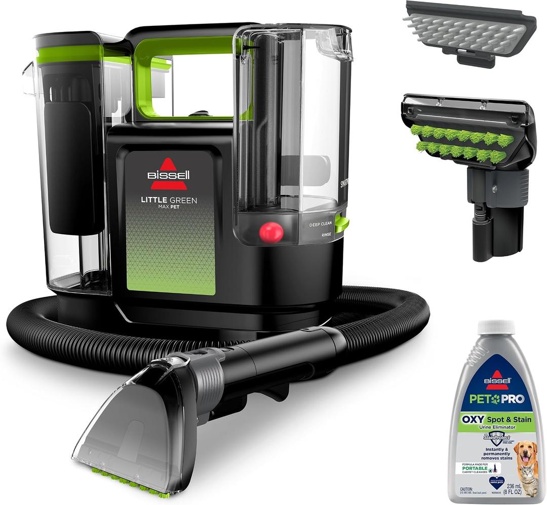 BISSELL Little Green Max Pet SmartMix Portable Carpet and Upholstery Deep Cleaner, Car/Auto Detailer, with SmartMix Technology, Self-Cleaning Tough Stain Tool and Pet Hair Removal Tool, 38572