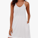 Marvmys Womens Cotton Sleeveless Nightgown Spaghetti Strap V Neck Full Slip Sleep Dress with Pockets XL