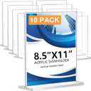 10 Pack Acrylic Sign Holder 8.5 x 11, Double-Sided Clear Sign Holder Plastic Stands for Display, T Shape Acrylic Table Sign Stands for Office Store Restaurants Wedding Party Decoration