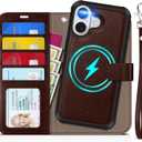 TUCCH 2-in-1 Detachable Wallet Case for iPhone 17 (6.3-inch) 2025, Wireless Charging | RFID Blocking 4 Card Holders | Wrist Strap | Kickstand | Magnetic | PU Leather Folio Cover | Chocolate Brown