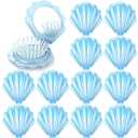 Meanplan 12 Pcs Mermaid Party Favor Foldable Shell Hair Brush with Mirror Mini Travel Pocket Compact Hair Brush Makeup Comb for Women Girls Hairstyles Gift Birthday Party Supplies(Blue)