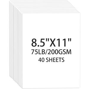 White Cardstock 8.5 X 11, 40 Sheets Card Stock, 75lb/ 200gsm Copy Paper, Cardstock Printer Paper For Art, Drawing, Invitations, DIY Cards, Watercolor, Craft, Construction, School & Office Supplies