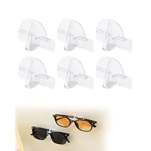 JoyHuaTrade 6 PCS Eyeglasses Holder Wall Mounted, Clear Hanging Sunglasses Organizer Storage with Self-Adhesive Sticker Drill-free Glasses Display Stand for Entryway Bathroom Bedroom Office Door Wall