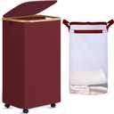 efluky Laundry Basket with Wheels, Tall Rolling Laundry Hamper with Lid and Removable Bag, Aesthetic Dirty Clothes Hamper on Wheels for Laundry Room, Bedroom, Dorm and Bathroom, 100L Rose Red