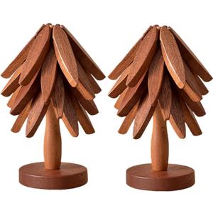 Natural Foldable Black Walnut Wooden Trivet Set - 4 Trivets + 1 Stand for Hot Dishes, Pot, Bowl, Teapot, Hot Pot Holders (Black Walnut 2PCS)