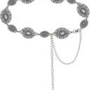 WAYLIT Western-Concho-Belt-Women Cowgirl-Metal-Belts Boho Silver Vintage Turquoise Chain Belt for Dress Jeans (Blue, L)