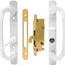 LWZH White Patio Sliding Glass Door Handle Set with Lock & Keys - Replacement Handle for Mortise Lock, Reversible Design, Fits 1-3/8" to 2-1/4" Thick Doors, 3-15/16" Hole Centers, 45 Keyway