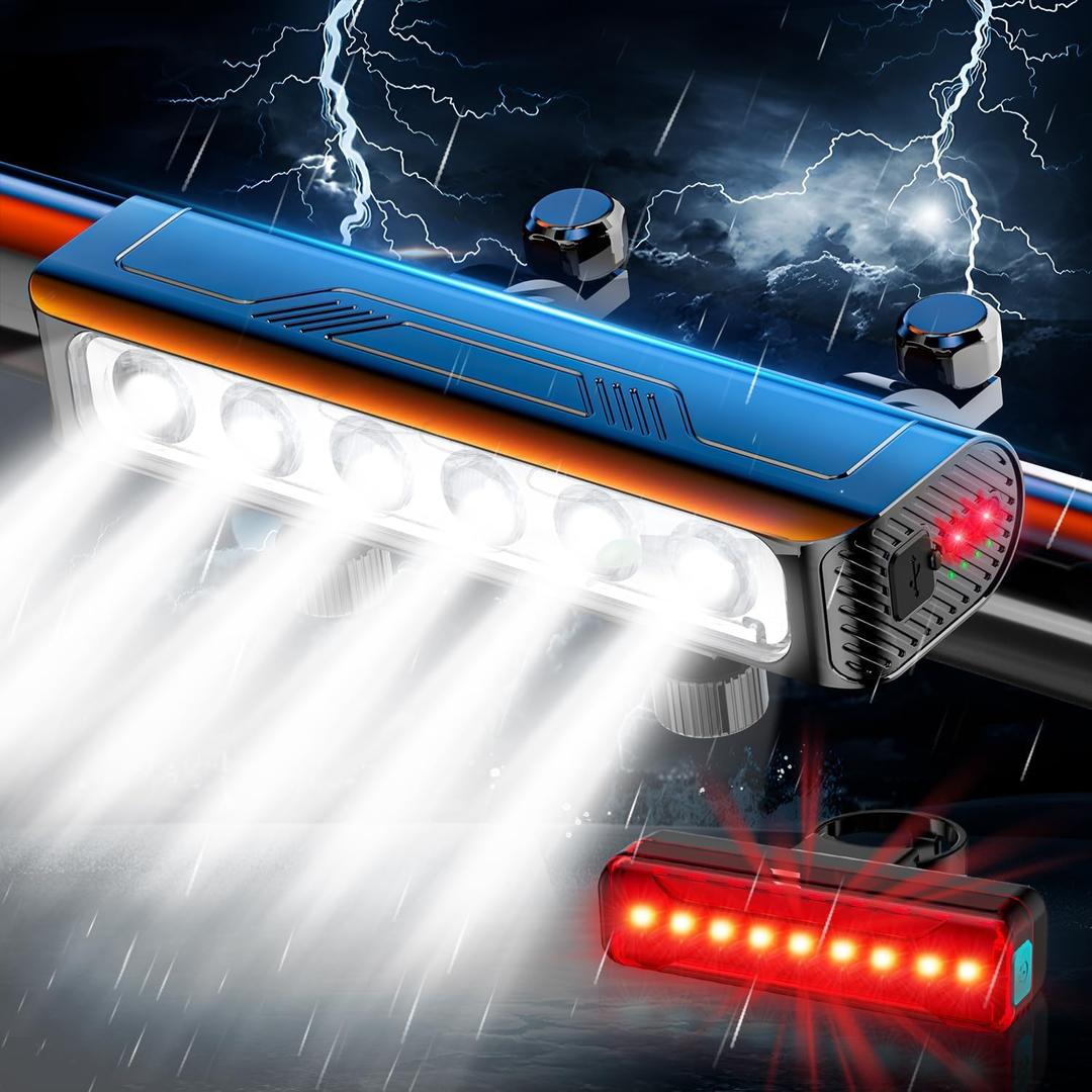 2026 Upgrade 10000 Lumen Bike Light, Super Bright LED Headlight,10+Modes,8000 mAh in/Out Put Rechargeable Bicycle Light, Runtime 72+hr, Aluminum Bracket, Waterproof Bike Headlight for Cycling, Mountain (Blue)