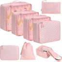 BAGAIL 8 Set Packing Cubes Luggage Packing Organizers for Travel Accessories-White and Pink Stripe