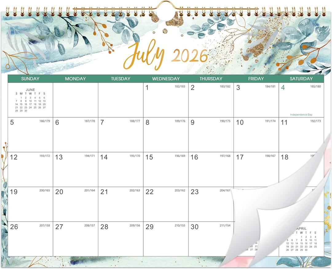 2026-2027 Calendar - Wall Calendar 2026-2027 from July 2026 to December 2027, 14.6''x11.5'', 18 Months Greenery 2027 Calendars with Large Blocks, Spiral Bound