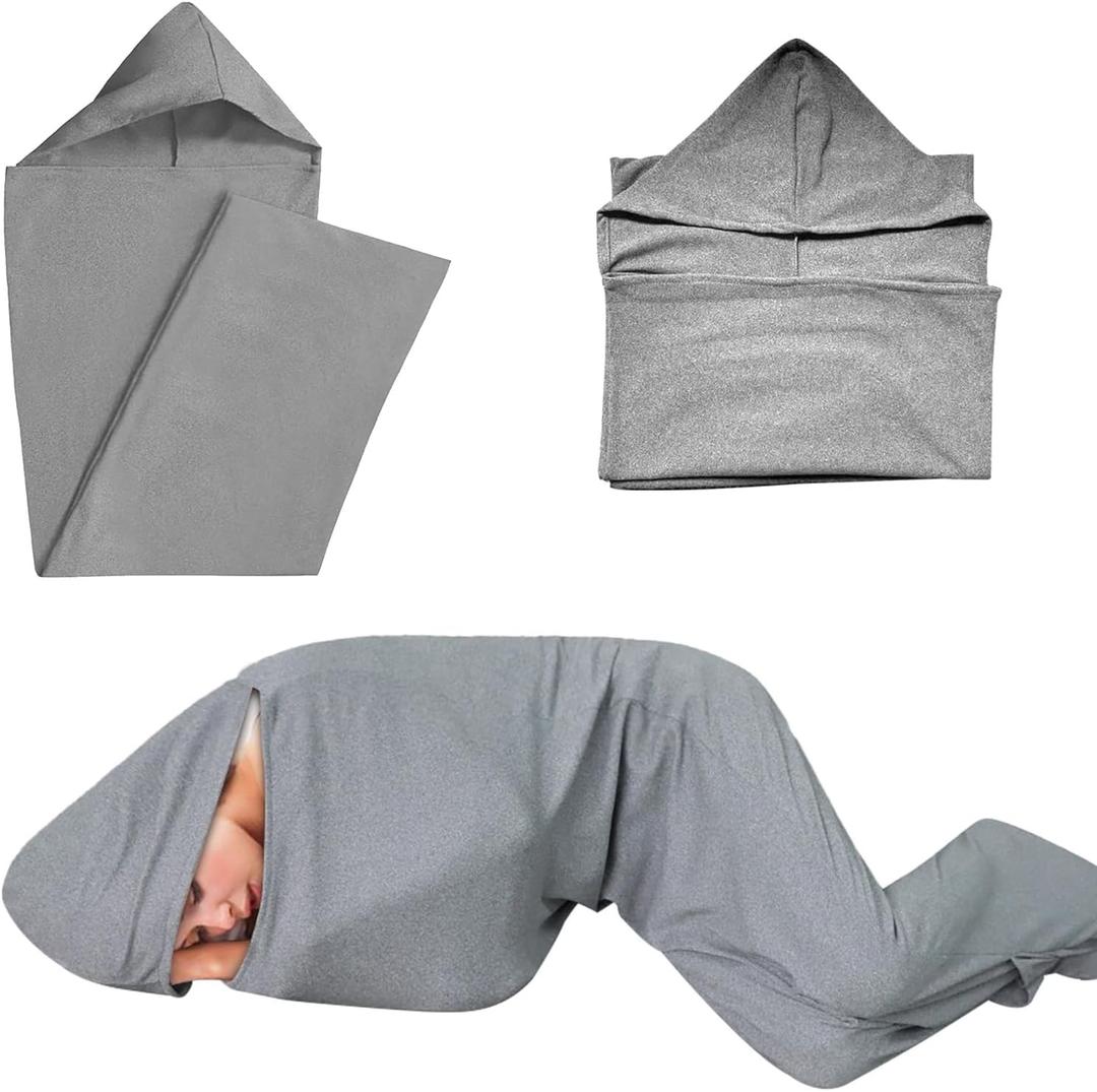 Hooded Sleep Pod Wearable Blanket - 2-in-1 Portable Full-Body Sleeping Bag - Comfortable Adult Swaddle Sack for Relaxing, Camping & Travel - Lightweight & Machine Washable