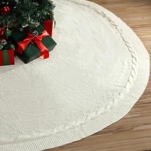 84 Inch Christmas Knitted Tree Skirt Giant White Chunky Xmas Tree Skirt Extra Large Cable Knit Thick Rustic Farmhouse Xmas Ornaments for Home Merry Christmas Holiday Winter Party Decoration
