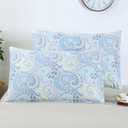 RYNGHIPY Breathable Cotton Pillowcases Flower Botanical Pattern Pillow Shams Shabby Farmhouse Decorative Pillow Covers (Blue, Queen Pillowcases)