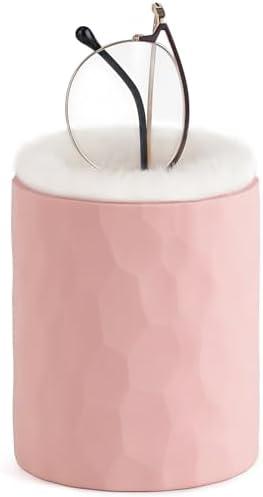 Mkono Plush Lined Eyeglasses Holder Protective Glasses Holder Stand Case Anti-scratch Glasses Storage Organizer, Pink