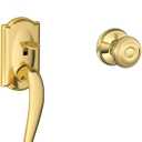 SCHLAGE Camelot Single Cylinder Handleset and Georgian Knob, Bright Brass (F60 CAM 605 GEO)