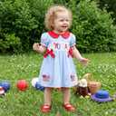 Fathers Day Baby Girl Outfit Toddler Smocked Dress I Love Daddy Embroidered Stripes Dresses Cute Summer Clothes