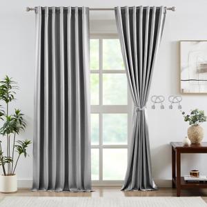 Bujasso Jacquard Grey Blackout Curtains 90% Room Darkening Rod Pocket Back Tab Window Panels for Bedroom Living Room Thermal Insulated Luxury Gray Drapes 84 inch with Tiebacks 54" Wx84 Lx2 (54"W x 84"L (Pack of 2), Light Grey)