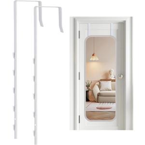 Over-The-Door Mirror Hanger, Adjustable 13.6 in Door Mirrors Hanger with Protective Lining, Prevent Scratches, 2 Pcs Mirrors Brackets Perfect Height and Fit (Mirror Not Included) - White