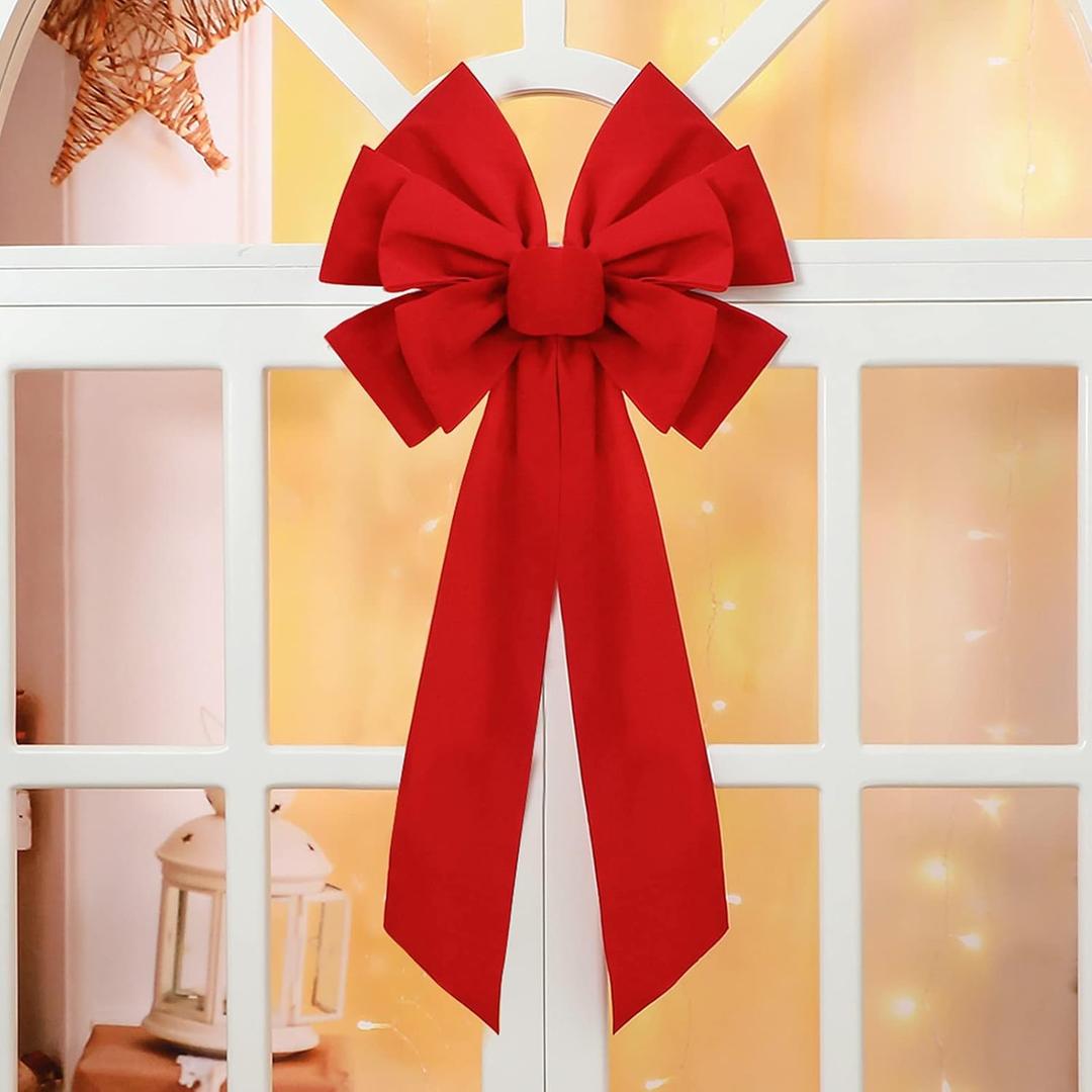 Syhood Large Red Christmas Velvet Bows 13 x 25 Inch Red Velvet Christmas Tree Hanging Bow Holiday Ornaments for Festival Home Xmas Tree Indoor Outdoor Decorations(2 Pieces)