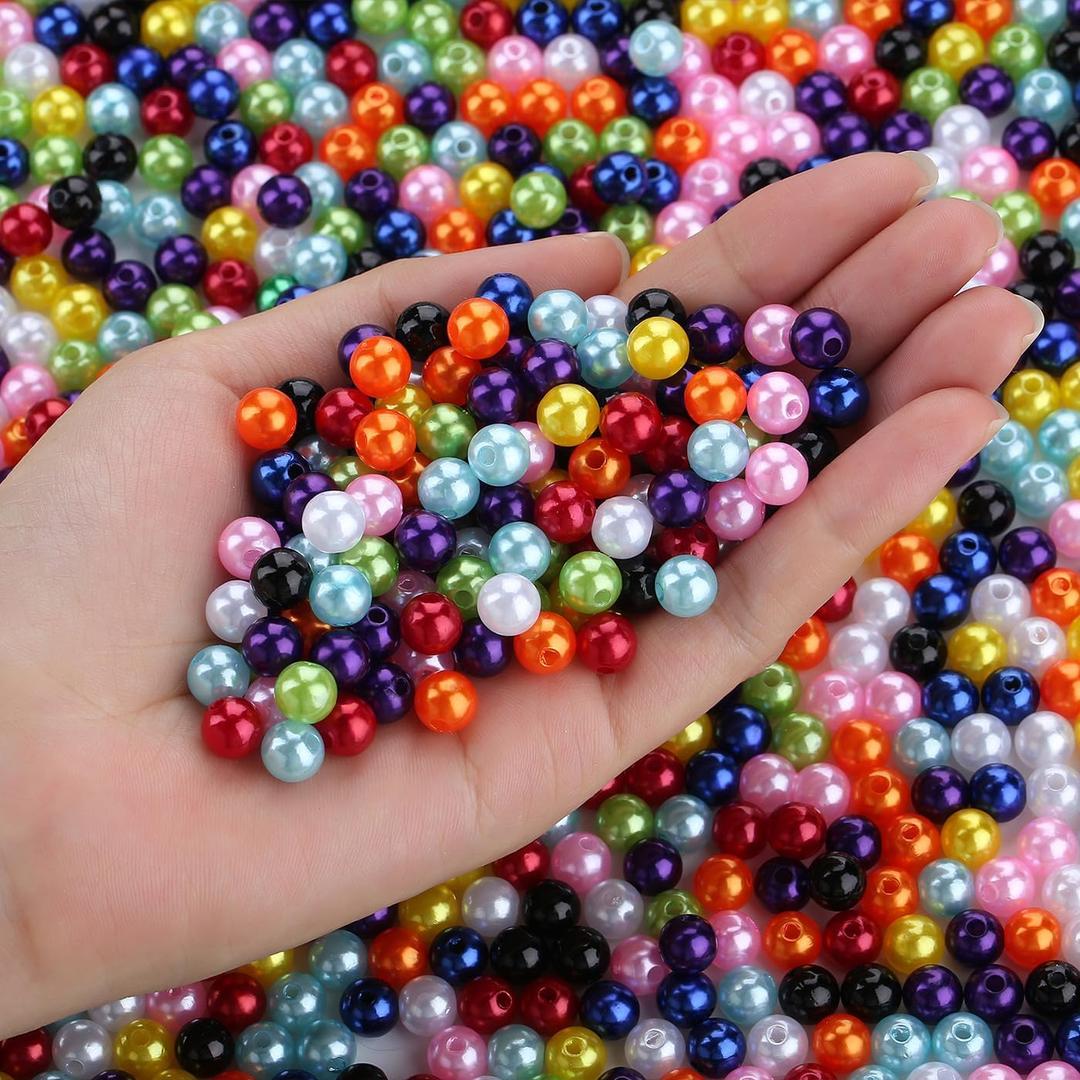 DUQGUHO Pearls for Bracelets 8mm Colorful Beads for Jewelry Making Fake Pearl Beads Plastic Round Crafts Bead with Holes 500PCS Hair Bead for Women (10 Color Mixes)