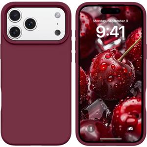 GUAGUA Compatible with iPhone 17 Pro Max Case 6.9 Inch Liquid Silicone Soft Gel Rubber Slim Thin Microfiber Lining Cushion Texture Cover Shockproof Protective Phone Case for iPhone 17 Pro Max,Wine Red